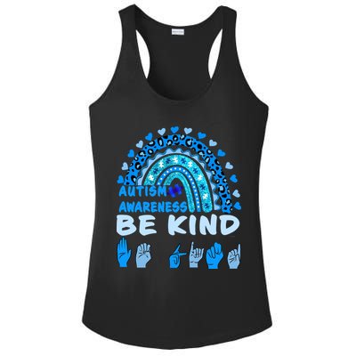 Be Kind Autism Awareness Rainbow Trendy BoHo Rainbow Leopard Print Ladies PosiCharge Competitor Racerback Tank