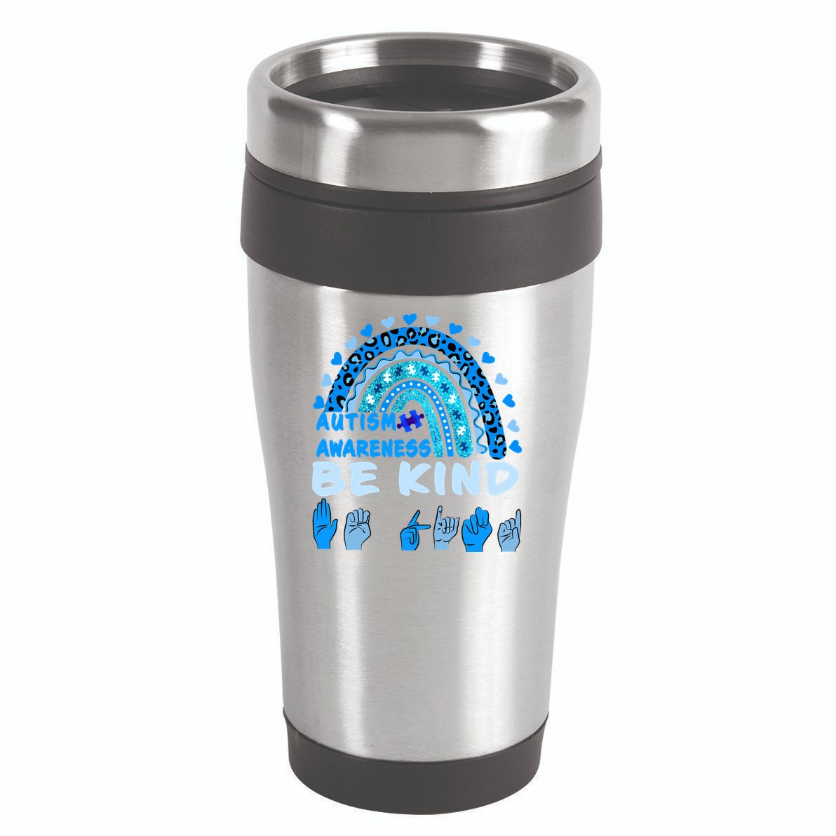 Be Kind Autism Awareness Rainbow Trendy BoHo Rainbow Leopard Print 16oz Travel Tumbler