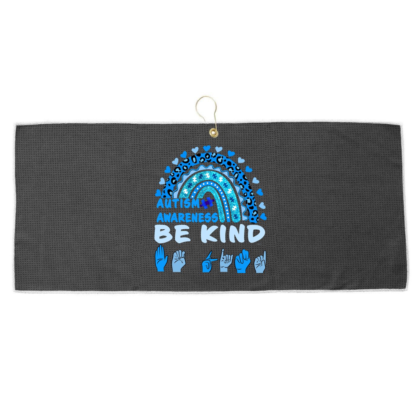 Be Kind Autism Awareness Rainbow Trendy BoHo Rainbow Leopard Print Large Microfiber Waffle Golf Towel