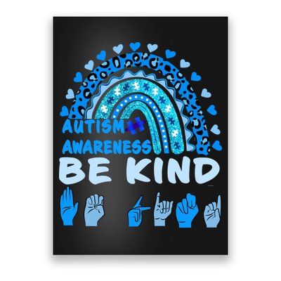 Be Kind Autism Awareness Rainbow Trendy BoHo Rainbow Leopard Print Poster