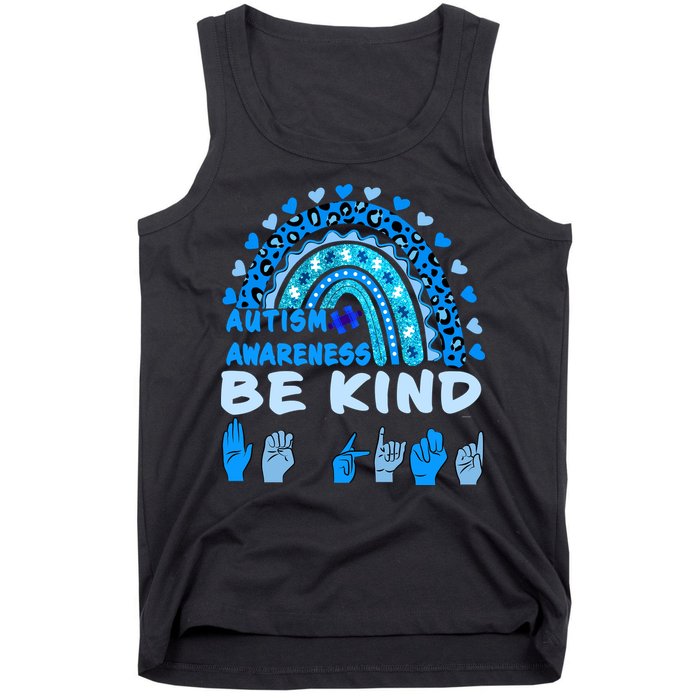 Be Kind Autism Awareness Rainbow Trendy BoHo Rainbow Leopard Print Tank Top