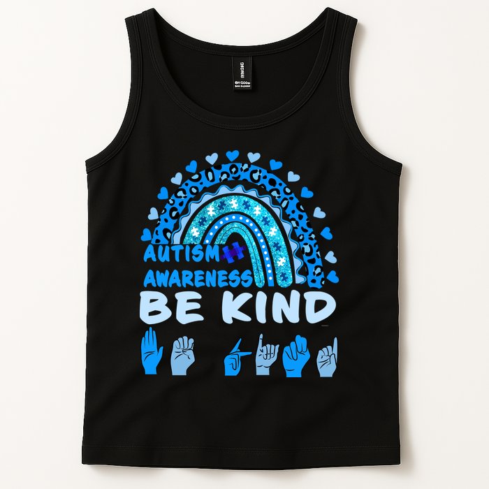 Be Kind Autism Awareness Rainbow Trendy BoHo Rainbow Leopard Print Tank Top