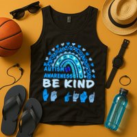 Be Kind Autism Awareness Rainbow Trendy BoHo Rainbow Leopard Print Tank Top