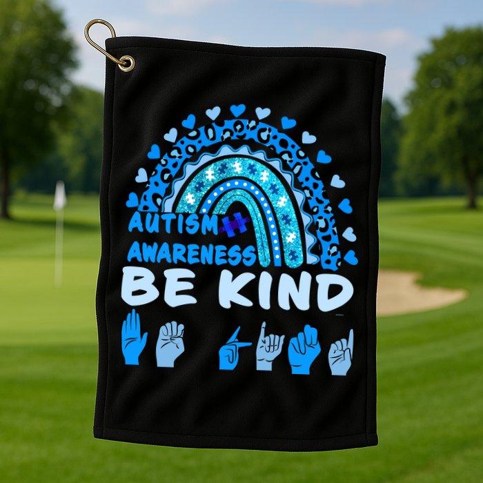 Be Kind Autism Awareness Rainbow Trendy BoHo Rainbow Leopard Print Golf Towel