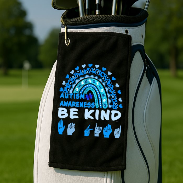 Be Kind Autism Awareness Rainbow Trendy BoHo Rainbow Leopard Print Golf Towel