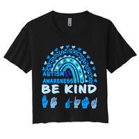 Be Kind Autism Awareness Rainbow Trendy BoHo Rainbow Leopard Print Women's Crop Top Tee