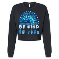 Be Kind Autism Awareness Rainbow Trendy BoHo Rainbow Leopard Print Cropped Pullover Crew