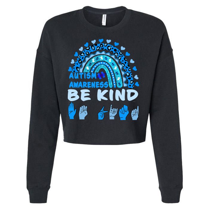 Be Kind Autism Awareness Rainbow Trendy BoHo Rainbow Leopard Print Cropped Pullover Crew