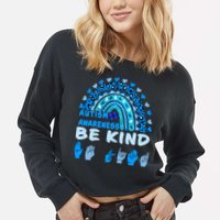 Be Kind Autism Awareness Rainbow Trendy BoHo Rainbow Leopard Print Cropped Pullover Crew