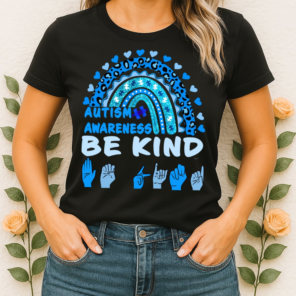 Be Kind Autism Awareness Rainbow Trendy BoHo Rainbow Leopard Print Womens T-Shirt