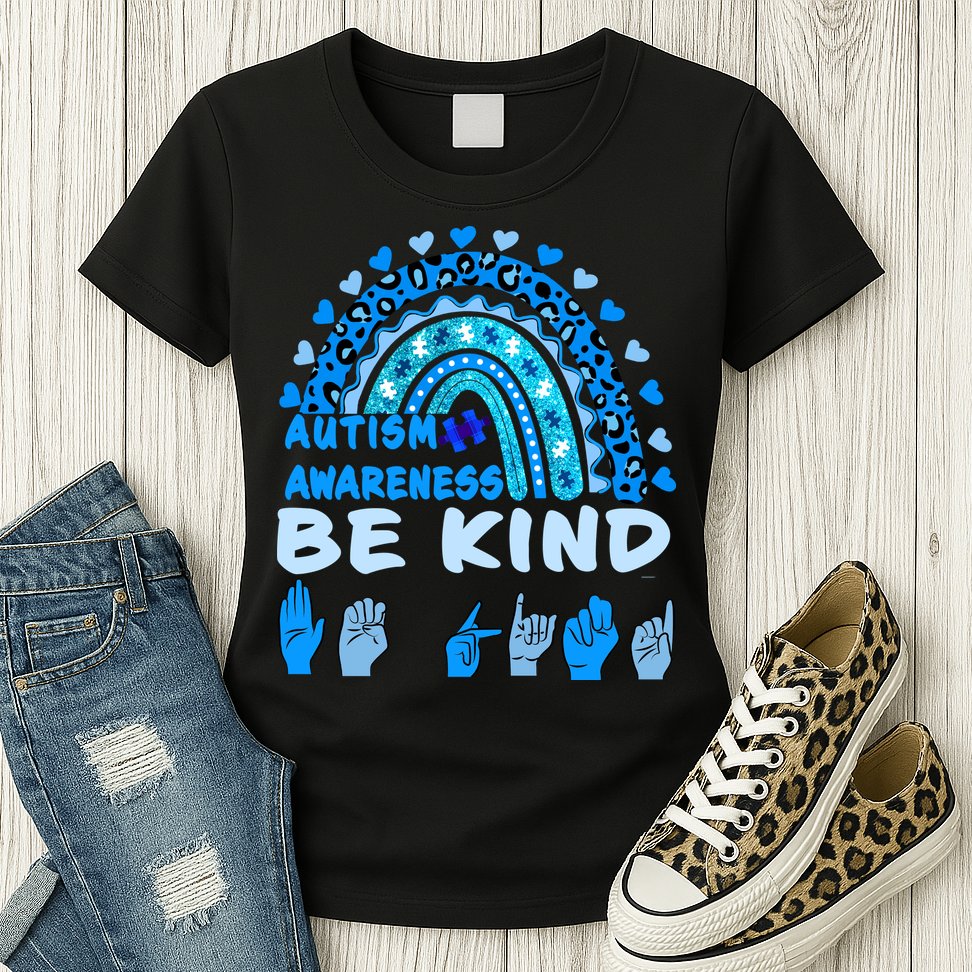 Be Kind Autism Awareness Rainbow Trendy BoHo Rainbow Leopard Print Womens T-Shirt