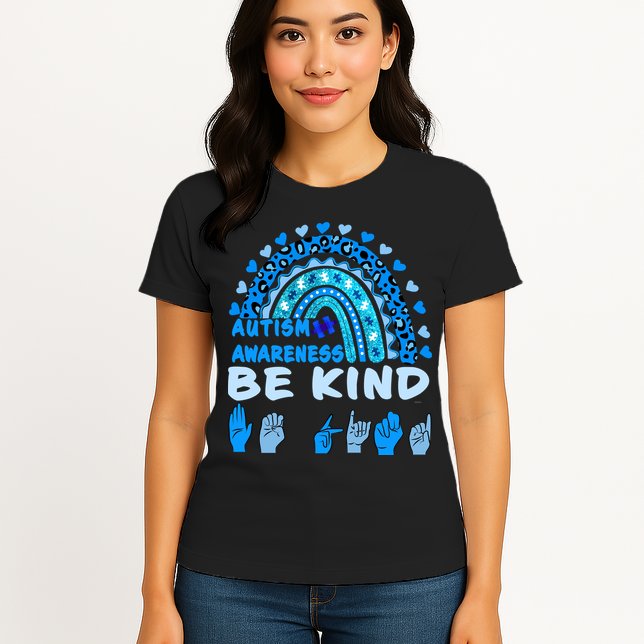 Be Kind Autism Awareness Rainbow Trendy BoHo Rainbow Leopard Print Womens T-Shirt