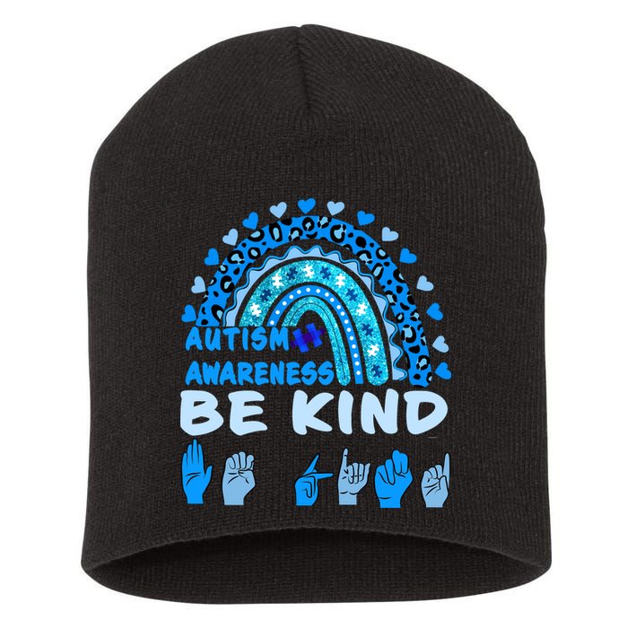 Be Kind Autism Awareness Rainbow Trendy BoHo Rainbow Leopard Print Short Acrylic Beanie
