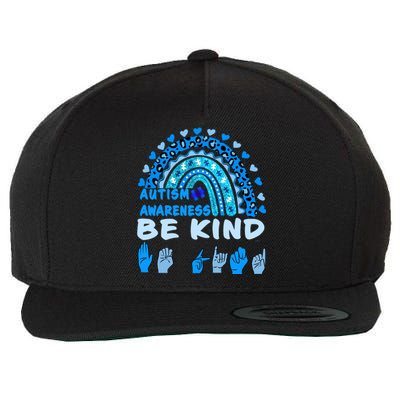 Be Kind Autism Awareness Rainbow Trendy BoHo Rainbow Leopard Print Wool Snapback Cap