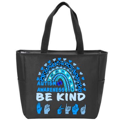 Be Kind Autism Awareness Rainbow Trendy BoHo Rainbow Leopard Print Zip Tote Bag
