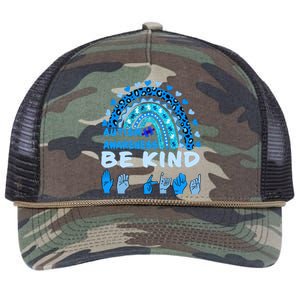 Be Kind Autism Awareness Rainbow Trendy BoHo Rainbow Leopard Print Retro Rope Trucker Hat Cap