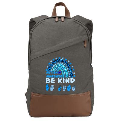 Be Kind Autism Awareness Rainbow Trendy BoHo Rainbow Leopard Print Cotton Canvas Backpack