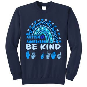 Be Kind Autism Awareness Rainbow Trendy BoHo Rainbow Leopard Print Tall Sweatshirt