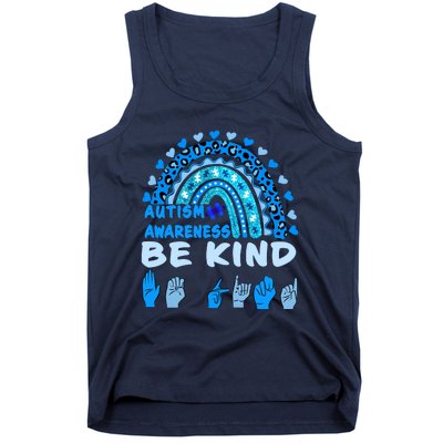 Be Kind Autism Awareness Rainbow Trendy BoHo Rainbow Leopard Print Tank Top