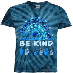 Be Kind Autism Awareness Rainbow Trendy BoHo Rainbow Leopard Print Kids Tie-Dye T-Shirt