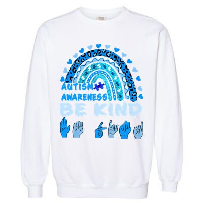 Be Kind Autism Awareness Rainbow Trendy BoHo Rainbow Leopard Print Garment-Dyed Sweatshirt