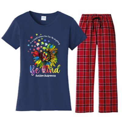 Be Kind Autism Awareness Puzzle Pieces Sunflower Autism Mom Women's Flannel Pajama Set