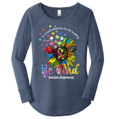 Be Kind Autism Awareness Puzzle Pieces Sunflower Autism Mom Women's Perfect Tri Tunic Long Sleeve Shirt