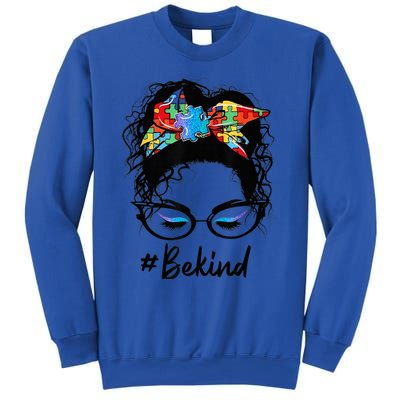 Be Kind Autism Awareness Messy Bun Girl Woman Shirt Sweatshirt