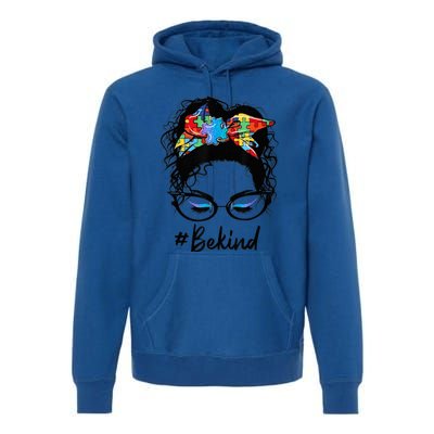 Be Kind Autism Awareness Messy Bun Girl Woman Shirt Premium Hoodie