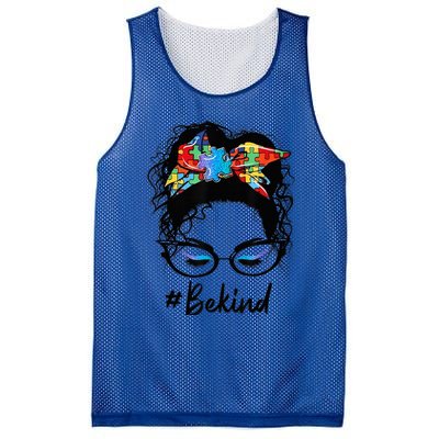 Be Kind Autism Awareness Messy Bun Girl Woman Shirt Mesh Reversible Basketball Jersey Tank