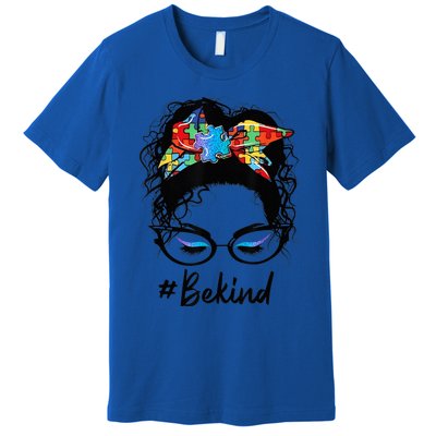 Be Kind Autism Awareness Messy Bun Girl Woman Shirt Premium T-Shirt