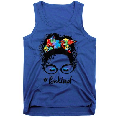 Be Kind Autism Awareness Messy Bun Girl Woman Shirt Tank Top