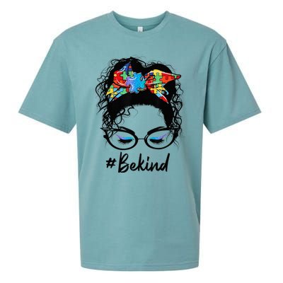 Be Kind Autism Awareness Messy Bun Girl Woman Shirt Sueded Cloud Jersey T-Shirt