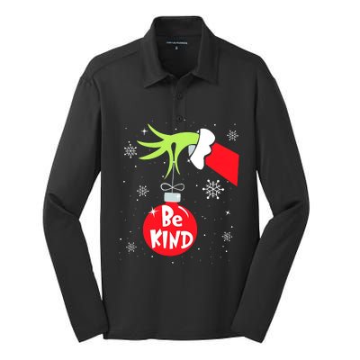 Be Kind At Anytime Teacher Jingle Ball Christmas Grinchmas Silk Touch Performance Long Sleeve Polo