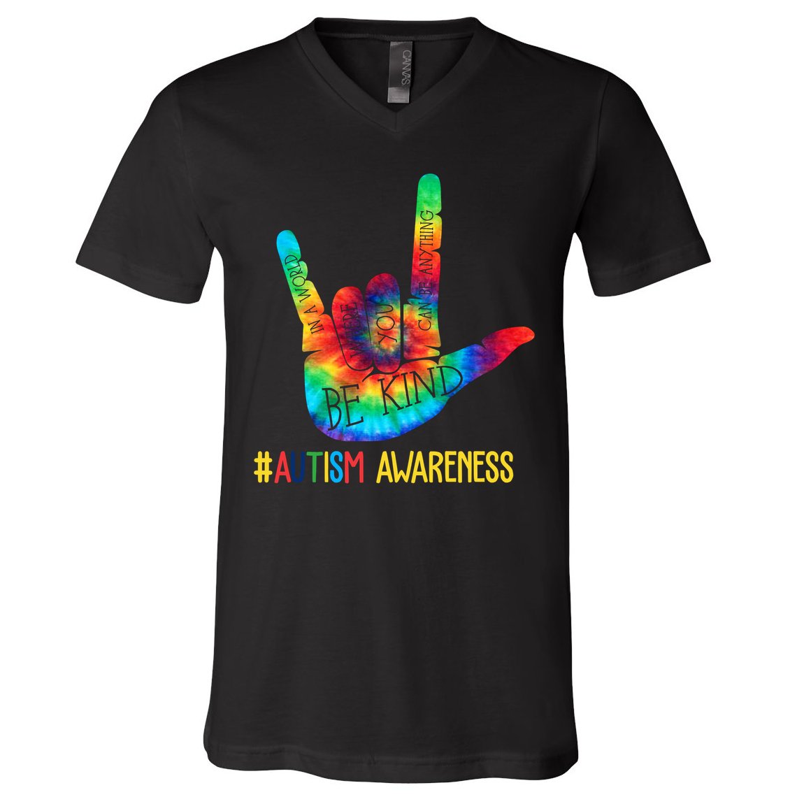 Be Kind ASL Love Sign Language Hand Autism Awareness V-Neck T-Shirt