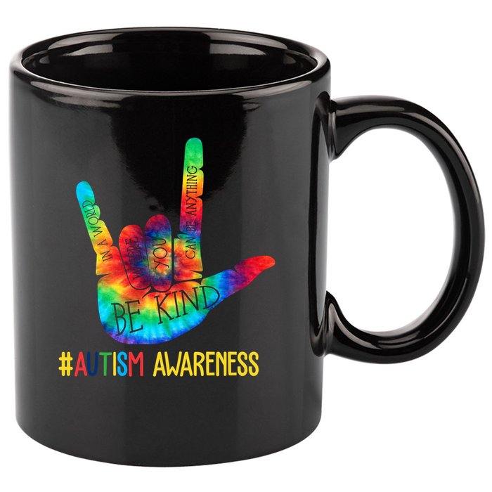 Be Kind ASL Love Sign Language Hand Autism Awareness 11oz C Handle Ceramic Mug