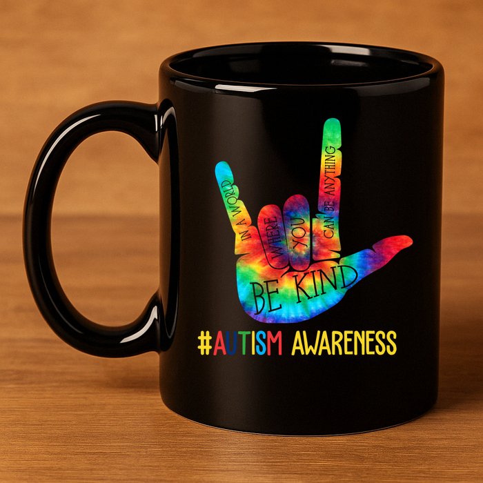 Be Kind ASL Love Sign Language Hand Autism Awareness 11oz C Handle Ceramic Mug