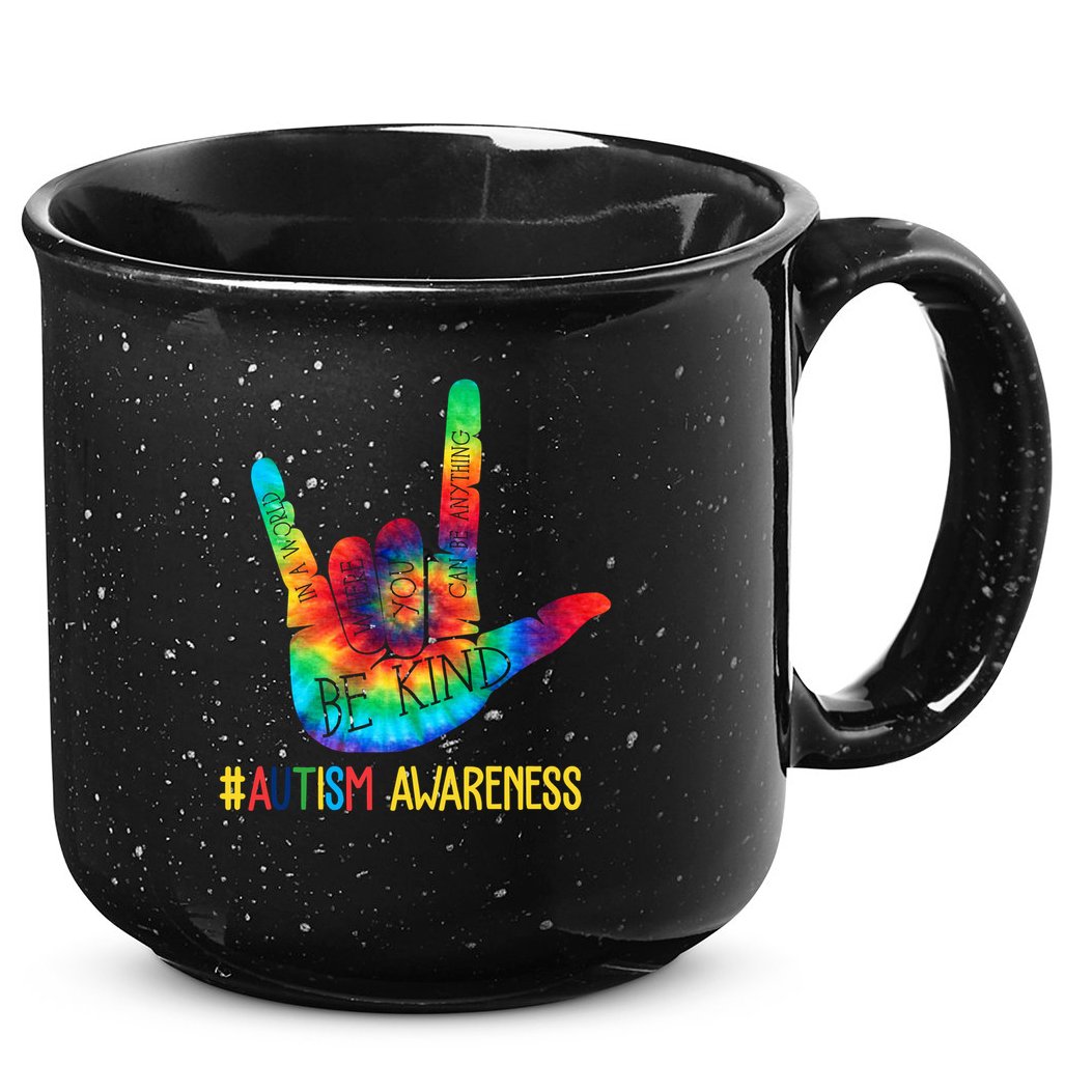 Be Kind ASL Love Sign Language Hand Autism Awareness 15oz Campfire Ceramic Mug
