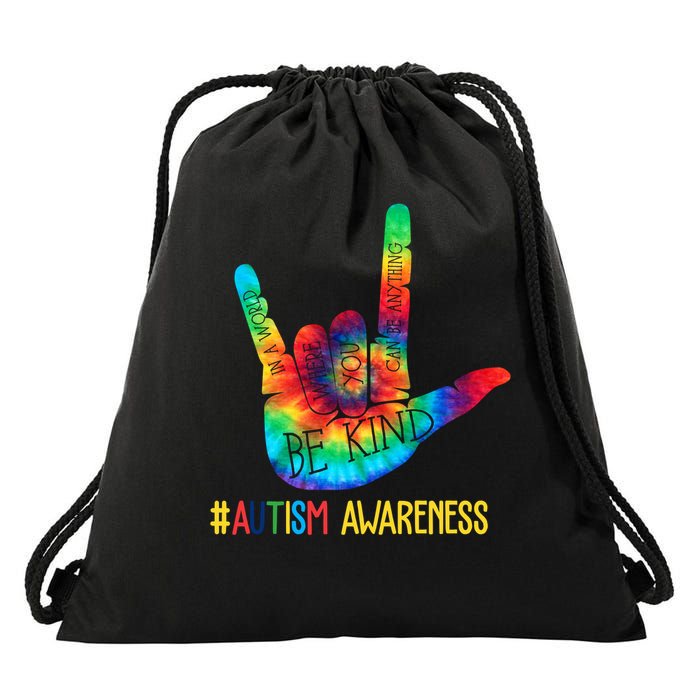 Be Kind ASL Love Sign Language Hand Autism Awareness Drawstring Bag