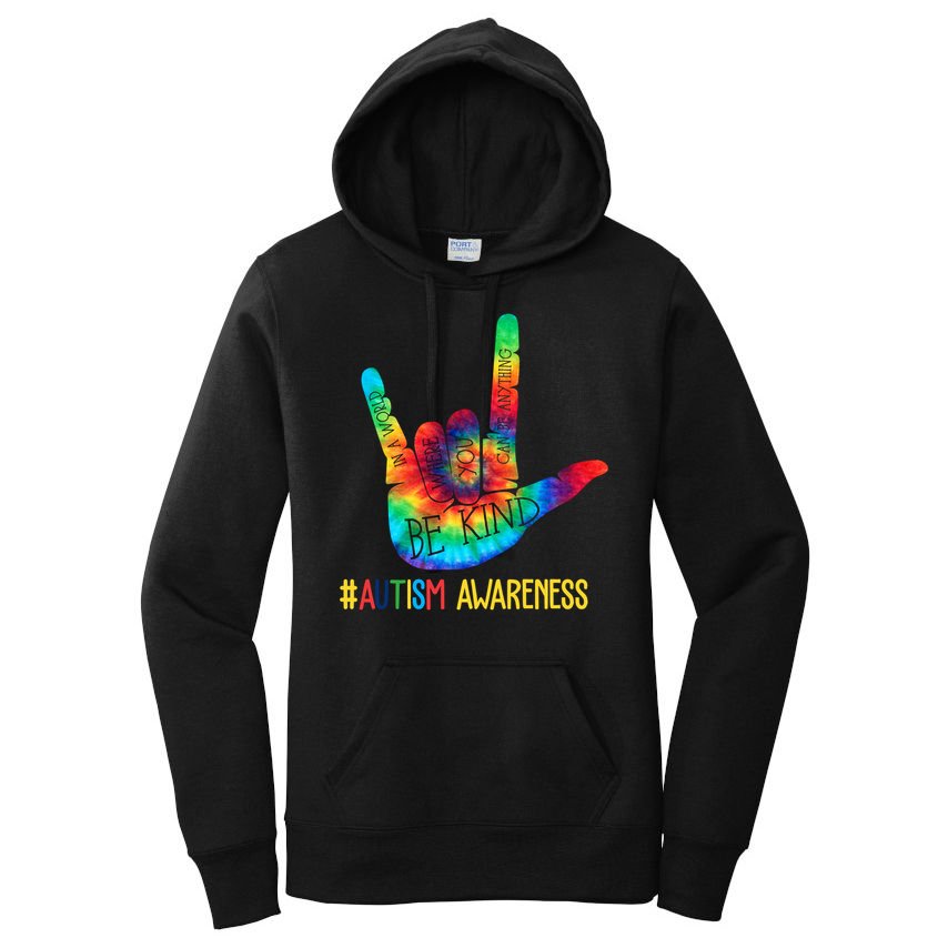 Be Kind ASL Love Sign Language Hand Autism Awareness Women's Pullover Hoodie