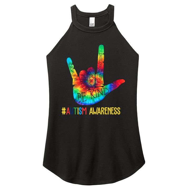Be Kind ASL Love Sign Language Hand Autism Awareness Women's Perfect Tri Rocker Tank