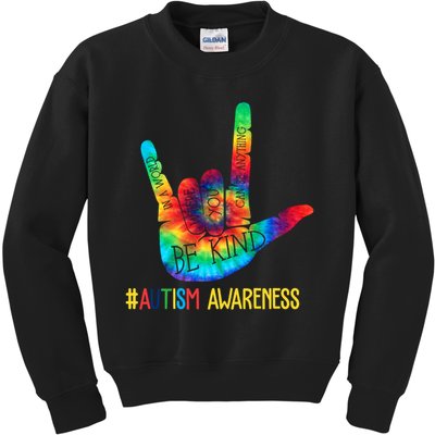 Be Kind ASL Love Sign Language Hand Autism Awareness Kids Sweatshirt