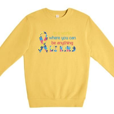 Be Kind Autism Awareness Kindness Puzzle Ribbon Gift Premium Crewneck Sweatshirt