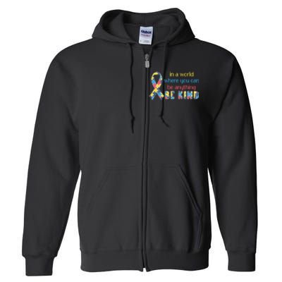 Be Kind Autism Awareness Kindness Puzzle Ribbon Gift Full Zip Hoodie