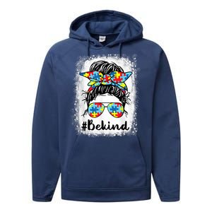 Be Kind Autism Awareness Messy Bun Girl Tees Performance Fleece Hoodie