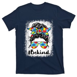 Be Kind Autism Awareness Messy Bun Girl Tees T-Shirt