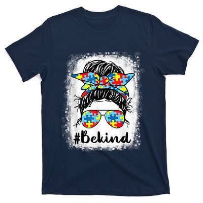 Be Kind Autism Awareness Messy Bun Girl Tees T-Shirt