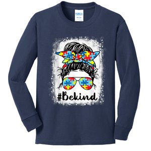 Be Kind Autism Awareness Messy Bun Girl Tees Kids Long Sleeve Shirt