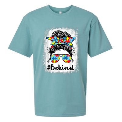 Be Kind Autism Awareness Messy Bun Girl Tees Sueded Cloud Jersey T-Shirt