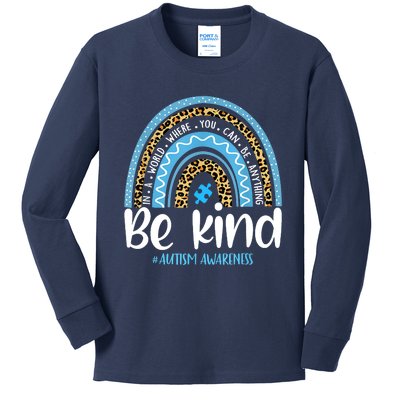 Be Kind Autism Awareness Leopard Rainbow Choose Kindness Kids Long Sleeve Shirt